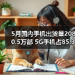 5月国内手机出货量2080.5万部 5G手机占85.3%(图4) 5月国内手机出货量2080.5万部 5G手机占85.3%(图4)